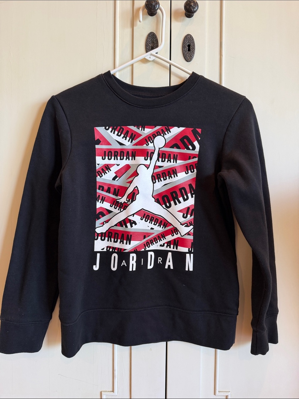 Jordan Black Crewneck Sweatshirt with Red and White Graphic